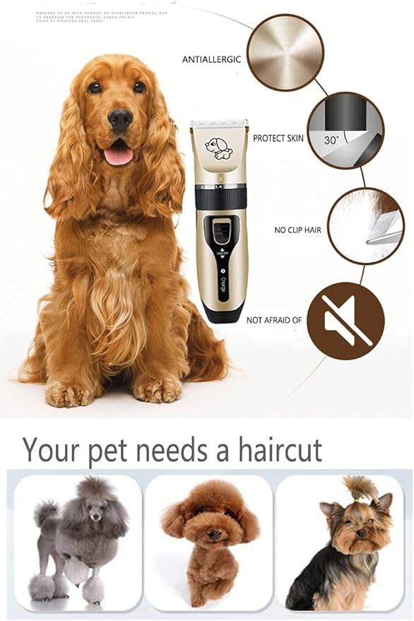 Pet Grooming kit, Professional Rechargeable Cordless Dog Grooming Clippers Kit Low Noise Electric Hair Trimming Clippers Set with Comb Guides, Stain Steel Scissors, Nail Kits and Popular groomi-Mewly Pet