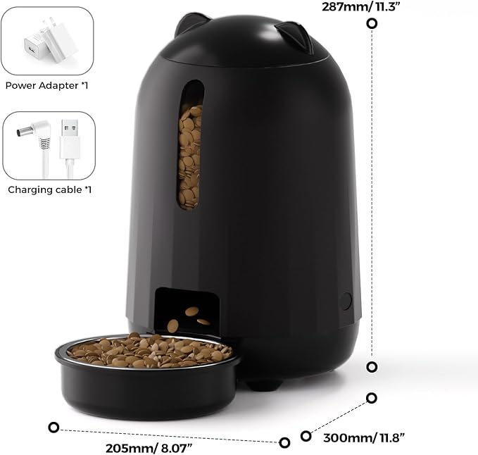 PAPIFEED Automatic Cat Feeder, 3L Timed Cats Food Dispenser with Dual Power Supply, Auto Pet Feeder with Programmable Portion Control for Cats and Small Dogs, Black-Mewly Pet
