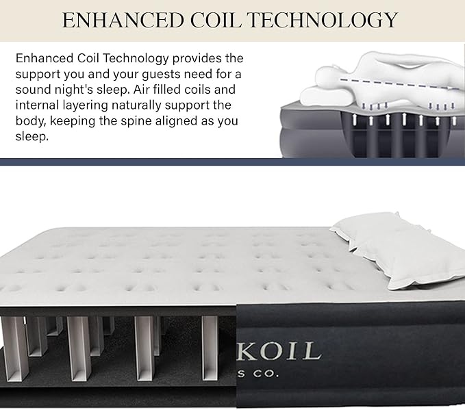 King Koil Premium California King Air Mattress with Built-in High-Speed Patented Pump for Home, Camping & Guests- 16in Inflatable Double High Airbed Blow Up Bed, Waterproof, 1 Year Warranty