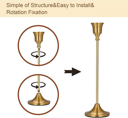 Candle Holder Brass Gold Candlestick Holders Set of 6, Metal Taper Candle Holders for Table Centerpiece Fits 3/4 inch Candles, Tall Candle Stands for Halloween Thanksgiving Christmas