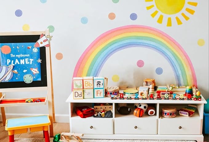 Large Rainbow Wall Decals – Removable Peel and Stick Décor for Kids Room, Playroom, Nursery Walls, and Bedroom Wall Décor - Wall Sticker (74" W x 39" H)