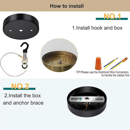 4.72 Inch Steel Light Canopy Kit - Black Modern Ceiling Light Plate with Hook, Suitable for Pendant Light and Chandelier, Includes All Mounting Hardware