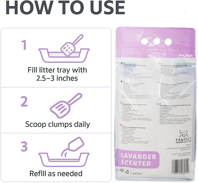 Lavender Scented Cat Litter – 37.8 lb / 20L, Fast Clumping, Natural Odor Absorption, Lightweight Formula, Made with Turkish White Bentonite-Mewly Pet