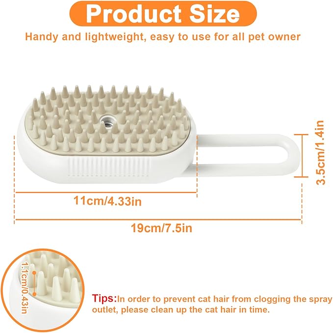 Nepfaivy Cat Steam Brush for Shedding - Steam Cat Brush for Indoor Cats, Rechargeable Steaming Pet Mist Water Steamer for Indoor Kitten, Pet Spray Hair Removal Comb for Massage, Spritz Defur Comb-Mewly Pet