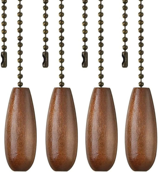 Ceiling Fan Chain Pulls Decorative Extension 12 Inches Walnut Color Wooden Pull Chain Fan Pulls Set Ornaments For Ceiling Light Lamp Fan Chain (Bronze) 4 Pcs