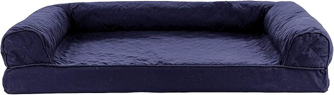 Furhaven Cooling Gel Dog Bed for Large/Medium Dogs w/ Removable Bolsters & Washable Cover, For Dogs Up to 55 lbs - Quilted Sofa - Navy (Blue), Large-Mewly Pet