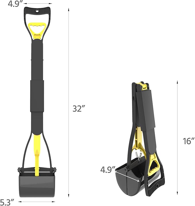 32" Heavy Duty Dog Pooper Scooper for Large Dogs, Extra Long Handle Foldable Poop Pick Up Tool with Durable Spring, Great for Yard, Lawns, Grass, Dirt, Gravel-Mewly Pet