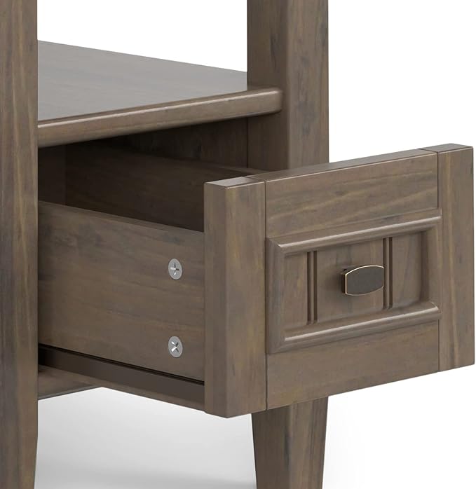 SIMPLIHOME Lev SOLID WOOD 14 Inch Wide Rectangle Transitional Narrow End Table in Smoky Brown, For the Living Room and Bedroom