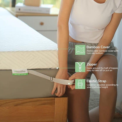 Novilla 4 Inch King Size Mattress Topper, Medium Firm Memory Foam Mattress Topper, Gel Infused for Motion Isolation & Pressure Relieving, with Breathable Cover, King Size,White