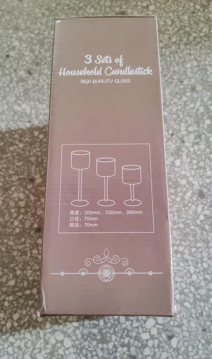 NUPTIO Tealight Candle Holders Glass: Set of 3 Long Stemmed Candle Stands for Dinner Table Centerpiece - Monet Candleholders Pillar Floating Candles
