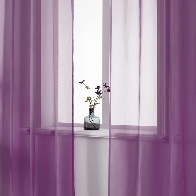 DUALIFE Purple Curtains 96 Inches Long for Living Room Set of 2 Panels Grommet Window Semi Voile Drapes Dark Purple Sheer Curtains for Kids Girls Bedroom Decor Royal Purple 52x96 Inch Length