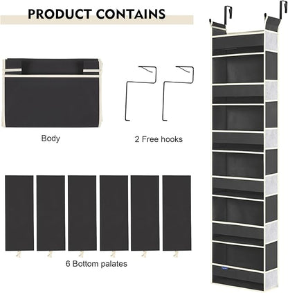 Over The Door Hanging Organizer 6-Shelves and 12 Side Pockets, Over The Door Storage Organizer, Back of Door Organizers for Baby Accessories and Children's Toys (13"x5"x54", Black)