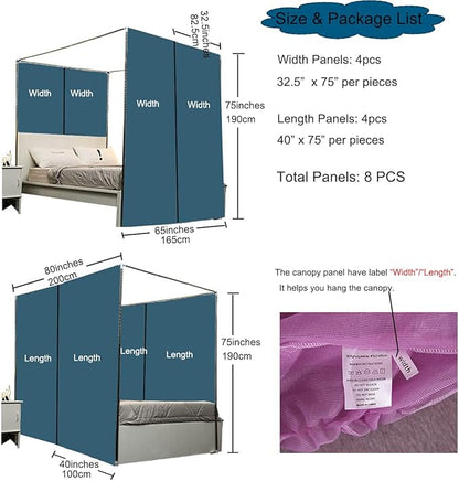 Akiky Bed Canopy with Lights Canopy Bed Curtains Canopy for Girls Boys Adults,Home Decoration Set of 8 Panels (Full/Queen, Purple)