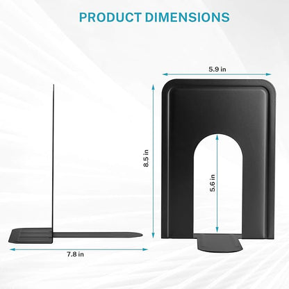 MaxGear 8.5 in Extra Large Heavy Duty Metal Book Ends, Classic Black Premium Bookends for Shelves, Non-Skid Bookend, Book Stopper for Books/Movies/CDs/Games, 8.5 x 5.9 x 7.8 in,3 Pairs