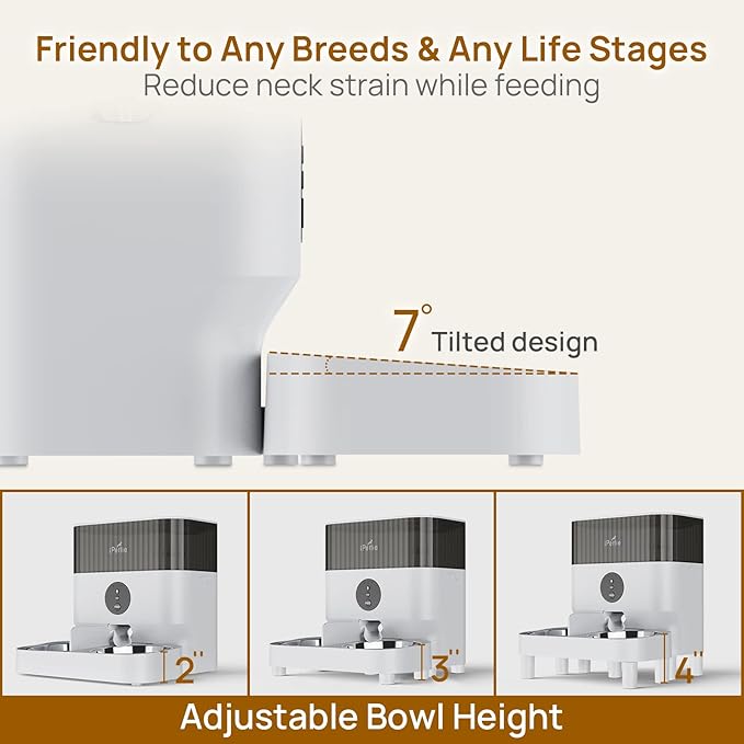 iPettie Automatic WiFi Pet Feeder for 2 Pets, 5L/21 Cup Capacity, 1-10 Meals Per Day, Adjustable Bowl Height, Smart Dog Cat Feeder with 2 Stainless Steel Bowls, Voice Recording, 2.4G WiFi App Control-Mewly Pet