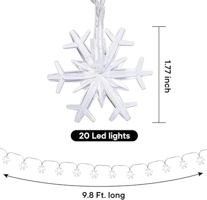 DomeStar White Snowflake String Lights, 9.8Ft 20LED Christmas String Lights for Indoor Outdoor Xmas Tree Decorations Winter Party Garden Patio