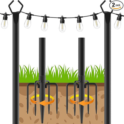 2 Pack 10Ft String Poles, Poles for Outside String Lights,Outdoor with Fork,Metal Poles Stand for Patio,Backyard,Deck