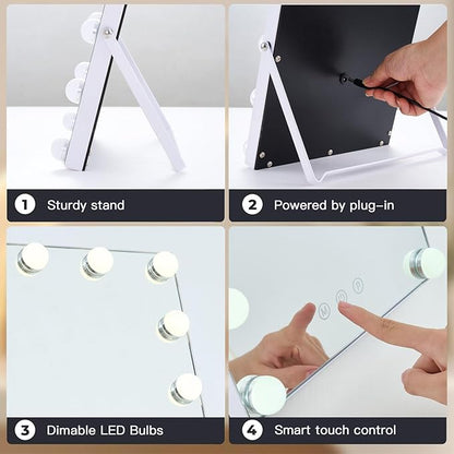 Lighted Makeup Mirror, Hollywood Vanity Mirror with Lights, Makeup Mirror with Lights for Desk, 3 Color Modes and 12 Dimmable Bulbs, Smart Touch Control