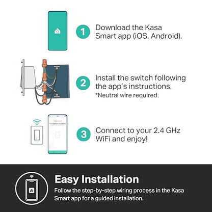 Kasa Apple HomeKit Smart Light Switch KS200, Single Pole, Neutral Wire Required, 2.4GHz Wi-Fi Light Switch Works with Siri, Alexa and Google Home, UL Certified, No Hub Required, White