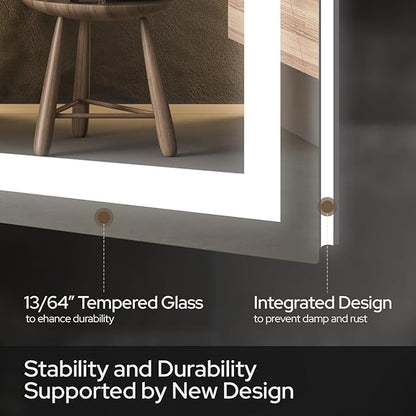 55 x 36 LED Bathroom Mirror with Lights, Lighted Bathroom Vanity Mirror for Wall, Espejos para Baños, Frontlit & Backlit, Anti-Fog, Shatterproof, 3 Adjustable Color Temperatures & Memory Function