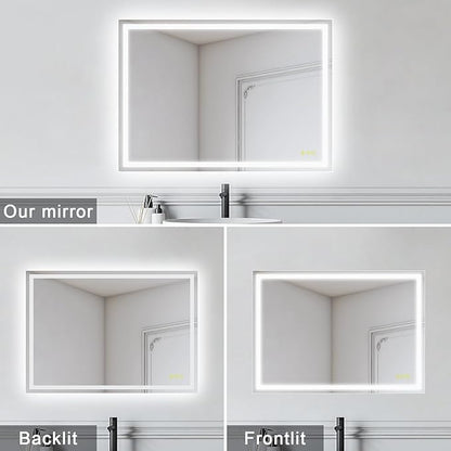 LED Bathroom Mirror with Lights 20x28 Inch, Stepless Dimmable Led Mirror for Bathroom Anti-Fog Memory Function Lighted Vanity Mirror Wall Mounted with Touch Button Horizontal/Vertical