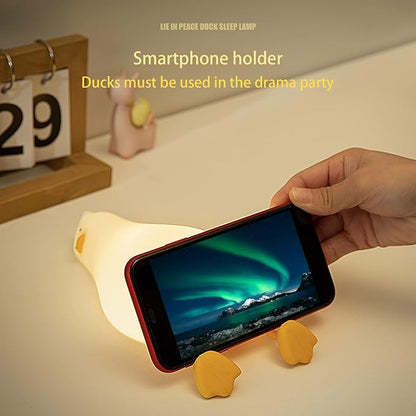 MUID Benson Lying Flat Duck Night Light, LED Squishy Duck Lamp, Cute Light Up Duck, Silicone Dimmable Nursery Nightlight, Rechargeable Bedside Touch Lamp for Breastfeeding, Finn The Duck.