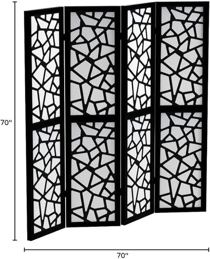 Roundhill Furniture Giyano 4 Panel Screen Room Divider, 70"W x 70"H, Black
