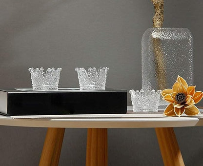 Vixdonos Clear Votive Candle Holders Set of 6 Crown Glass Tealight Candle Holder for Wedding, Party and Home Decor