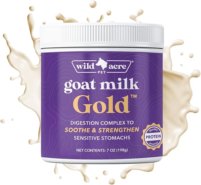 Wild Acre Goat Milk Powder for Dogs - Complete Protein Goat Milk with Nutritional Yeast for Sensitive Stomachs - Gentle Probiotic & Prebiotic Protein for Dogs, Puppies and Cats - 7oz-Mewly Pet
