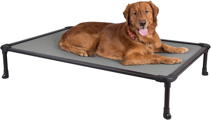 Veehoo Chew Proof Elevated Dog Bed - Cooling Raised Pet Cot - Rustless Aluminum Frame and Durable Textilene Mesh, Unique Designed No-Slip Feet for Indoor or Outdoor Use, Grey, X-Large, CWC2002-Mewly Pet