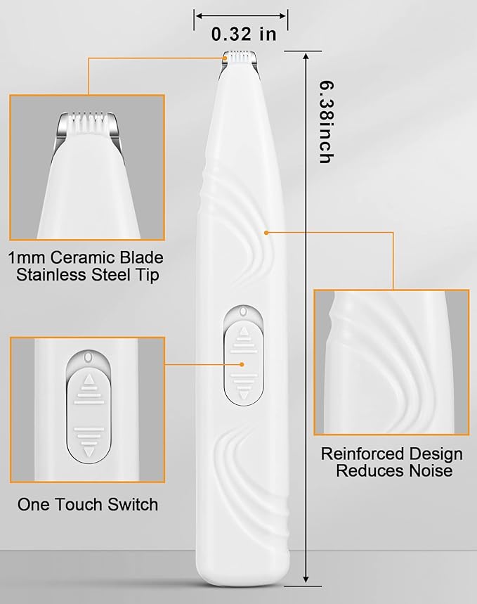 LEYOUFU Dog Paw Trimmer for Grooming, Cordless Electric Small Pet Grooming Clippers Hair Trimmer for Dogs Cats, Low Noise for Trimming Pet's Hair Around Paws, Eyes, Ears, Face, Rump (White)-Mewly Pet