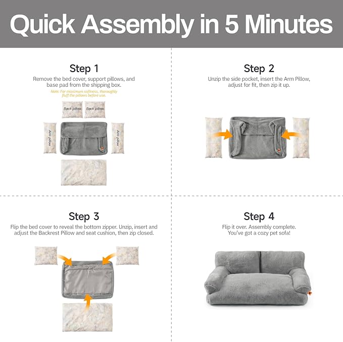 MEWOOFUN Cat Bed for Indoor Cats, Washable Dog Beds for Small Medium Dogs & Cats, Fluffy Cat Couch with Non-Slip Bottom (Grey, 33.5" L x 25.6" W x 11.5" Th)-Mewly Pet