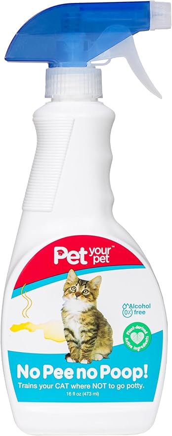 No Pee No Poop Cat Potty Training Spray, 16 Fl Oz – Non-Toxic Cat Spray No Mark for Urine/Marking/Pooping – Natural Pee Deterrent Spray – Indoor/Outdoor Keep Off-Mewly Pet