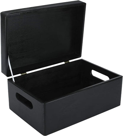 Large Black Wooden Box Storage with Hinged Lid | 11.8 x 7.87 x 5.51 inches (+-0.5) | with Handles | Gift Box for Tool Dog Shoes Clothes Kitchen Storage | Wood Keepsake Chest