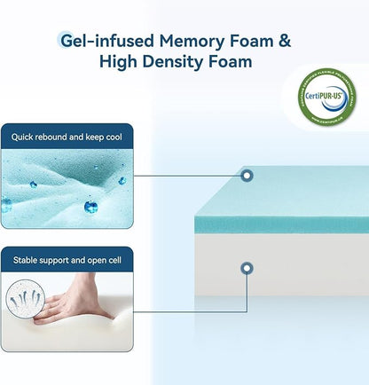ONENICE 8 Inch Mattress Queen, Cooling Gel‑Infused Memory Foam Mattresses in a Box, Imitation Cotton Fabric with 3D Down Alternative Filling Pillowtop CertiPUR-US® Certified, Fiberglass-Free