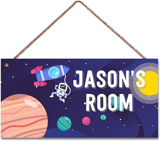 Personalized Sign Space Themed Art Decor Funny Astronaut Sign For Kids Room Outer Space Decor for Boys Room Nursery Wall Decorations Stuff For Little Man Cave