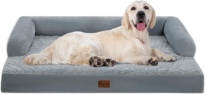 Orthopedic Dog Beds for Extra Large Dogs, Waterproof Dog Beds XLarge, Memory Foam Dogs Couch Beds, Comfy Bolster Pet Beds with Removable Washable Cover, Nonskid Bottom (X-Large, Grey)-Mewly Pet
