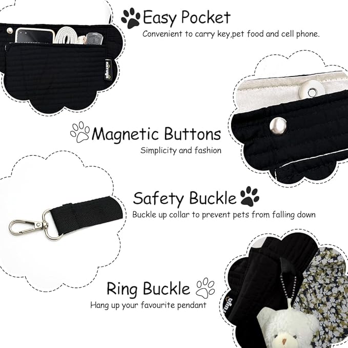 NATUYA Small Dog Carrier Sling Cat Sling-Dog Slings for Carrying Small Dogs-Adjustable Strap Hand Free Pet Puppy for Outdoor Traveling Subway (Black, Canvas-Adjustable Strap)-Mewly Pet