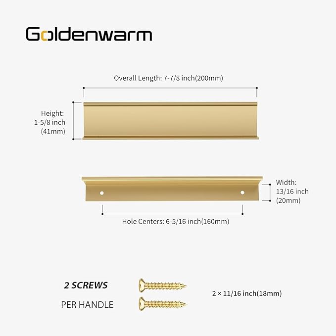 goldenwarm 10 Pack Gold Finger Edge Pulls Drawer Finger Pulls Champagne Gold Kitchen Hardware Handles Bedroom Dresser Drawers,6-1/4 in Hole Center