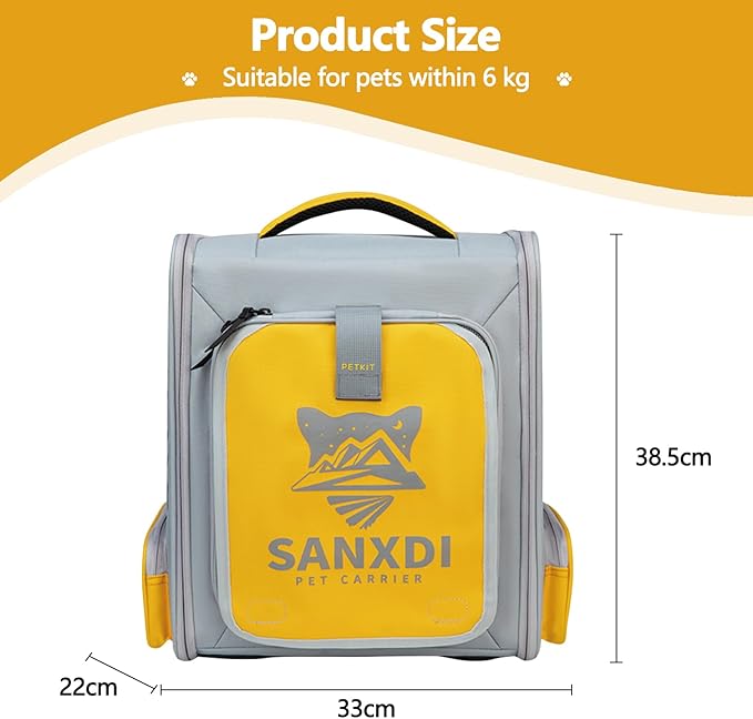 Expandable Pet Backpack, Cat Backpack with Breathable Mesh, Collapsible Soft Cat Travel Bag for Outdoor Hiking, Large Space Dog Backpack(Yellow)-Mewly Pet