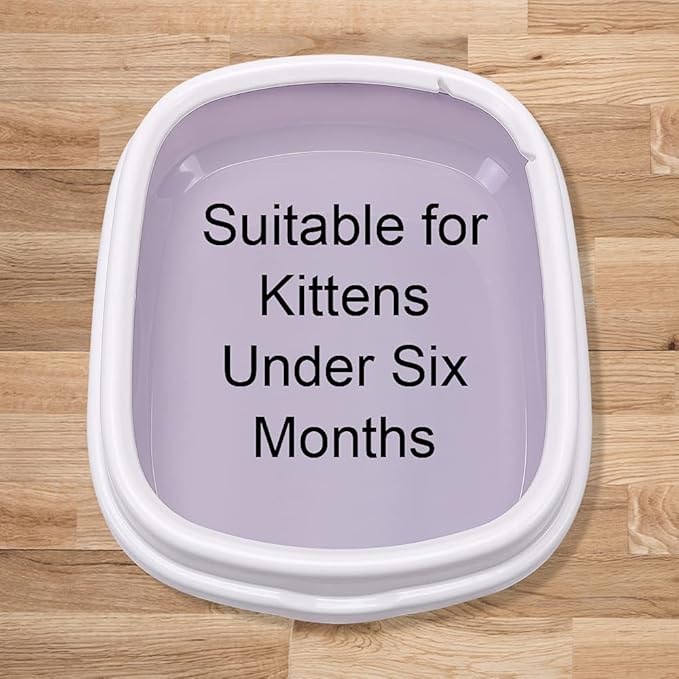 Cat Open Top Litter Box with Lid, Litter Mat, Poop Lifter Scoop & Kitten Kitty Stainless Steel Feeding Dish Bowl, Starter Kit 4 Pack for Small cat Within 5 Months (Grey-Four Entries)-Mewly Pet