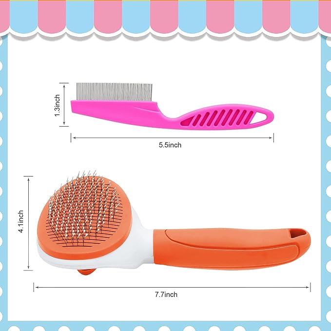 Cat Brushes for Indoor Cats, Dog Brush for Shedding with Metal Cat Comb, Self Cleaning Pet Hair Brush with Release Button for Grooming Kitten(Orange)-Mewly Pet