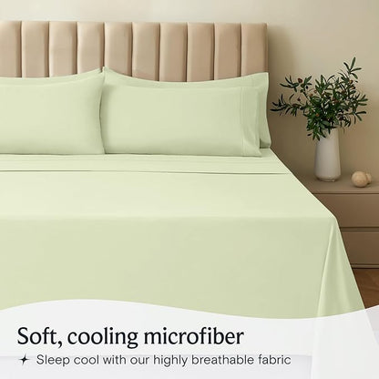LuxClub 4 PC Sheet Set Bed Sheets Deep Pockets 16" Eco Friendly Wrinkle Free Cooling Machine Washable Hotel Bedding Silky Soft - Sage Green King