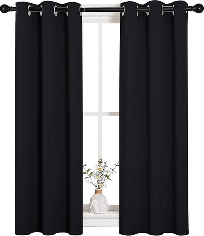 NICETOWN Cafe Blackout Curtains and Drapes for Shack, 2 Panels, 29 inches Wide by 40 inches Long,Black, Solid Thermal Insulated Grommet Blackout Drapery Panels for Window