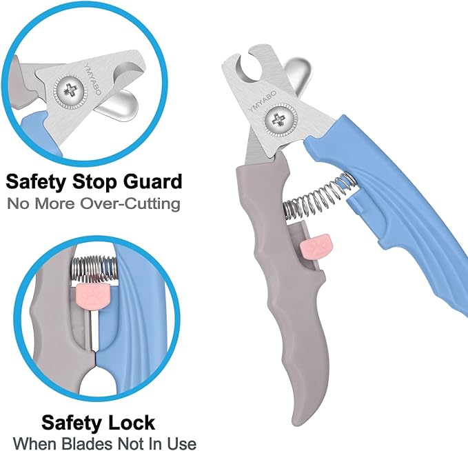 Pet Nail Clipper,Dog Nail Trimmers Safety Guard to Aviod Over Cutting,Puppy Cat Claw Trimmer,with Free Dog Comb Nail File, Sharp Grooming Clipper, Great for Thick Toenail, Blue-Mewly Pet