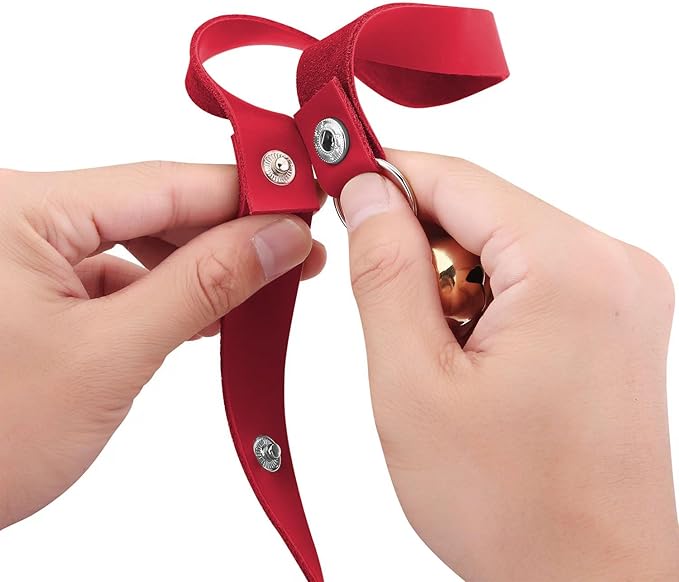 Leather Dog Doorbells for Door Knob/Potty Training/Go Outside, Length Adjustment Copper Dog Bell, Housetraining Hanging Bell, Red Leather Golden Bells.-Mewly Pet