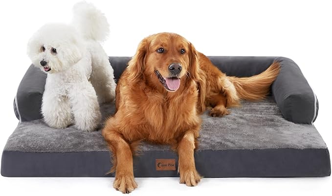 Orthopedic Dog Beds for Extra Large Dogs, Memory Foam Dog Couch Beds with Comfy Bolster, Waterproof Dogs Beds XLarge, Removable Washable Cover and Nonskid Bottom (X-Large, Dark Grey)-Mewly Pet