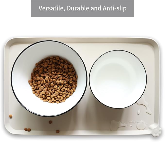 Hoki Found Silicone Pet Food Tray - High-Lips Dog Cat Bowl Mats - Waterproof Dog Cat Food Mats - Colors: Cream Brown-Mewly Pet
