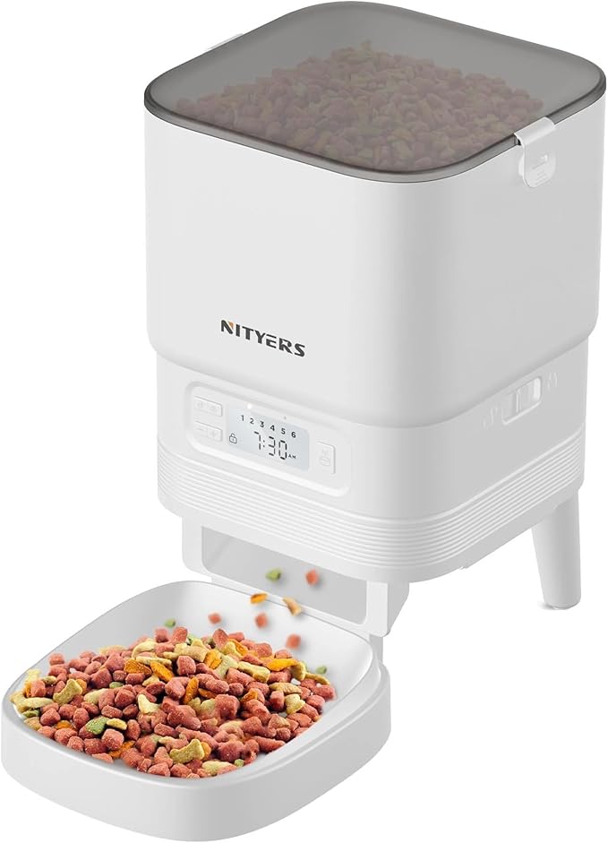 Automatic Cat Feeder - Nityers 4L Timed Cat Dry Food Dispenser, Programmable Portion Size,1-6 Meals Per Day, Dual Power Supply, Detachable Washable, Auto Pet Feeder for Cats and Small Dogs-Mewly Pet