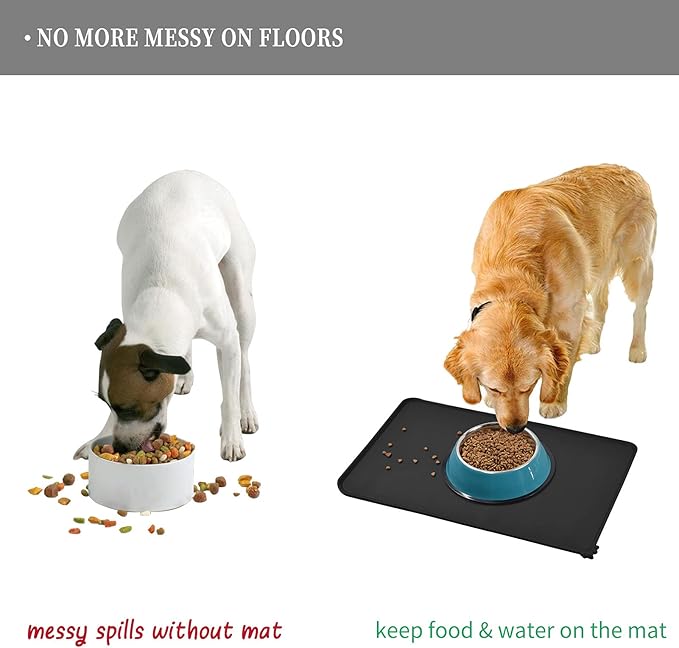 Waterproof Pet Feeding Mat with High Raised Edges, Heavier and Thicker Placemats for Cat Dog Water Bowl with BPA Free, Dogs Cats Food Mats for Messy Drinkers to Prevent Spill and Protect Floors-Mewly Pet